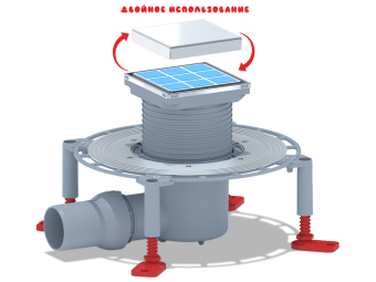 Трап для душа АНИ Пласт THQ5802 DN 50 горизонтальный регулируемый с сухим затвором и решёткой из нержавеющей стали 100х100 мм под плитку