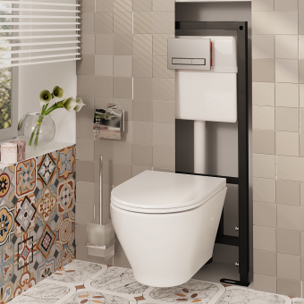 Набор инсталляции 50 см АНИ Пласт WN5 1411 Breeze с безободковым унитазом, с сиденьем микролифт, хром матовый клавишей WP1411