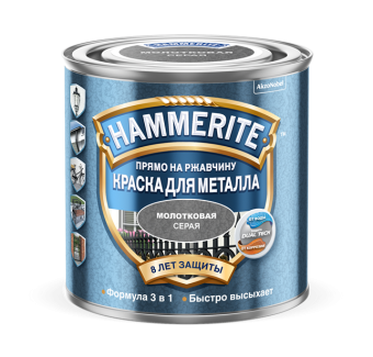 Краска для металлических поверхностей алкидная Hammerite молотковая серая 0,5 л.