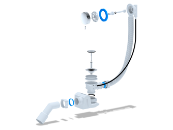 Перелив полуавтомат с плоским сифоном АНИ Пласт Бриг EM361 580 мм с переходной трубой 45 градусов 40х50 мм