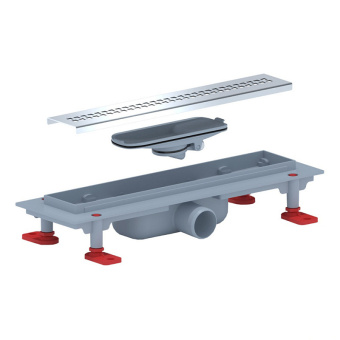 Трап линейный пластиковый АНИ Пласт TLQ1235G DN40 с сухим затвором и глянцевой решёткой Риф 350х62 мм
