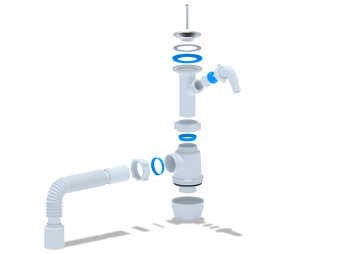 Сифон для мойки АНИ Пласт Грот A2010 1 1/2 дюйма 40 мм с отводом для стиральной машины с гибкой трубой 40х50 мм