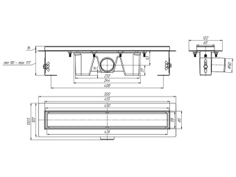 Трап линейный из нержавеющей стали АНИ Пласт TL2145M выпуск 50 мм решётка Штиль матовая 450 мм