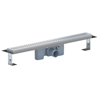 Трап линейный из нержавеющей стали АНИ Пласт TLZ2465G DN50 с комбинированным затвором глянцевой решёткой Бимс 650х65 мм
