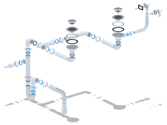 Cифон двойной для мойки АНИ Пласт LD0515SA15 3 1/2 дюйма 40 мм смещенный с отводом для стиральной машины с гибким переливом и гибкой трубой 40х40/50 мм