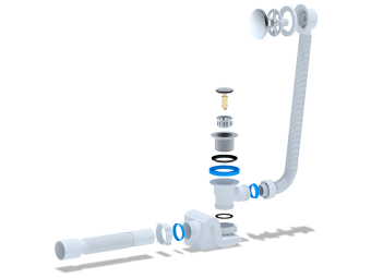 Сифон для ванны АНИ Пласт Бриг EC655S 1 1/2 дюйма 40 мм клик-клак с сеткой с переливом и гибкой трубой 40х50 мм