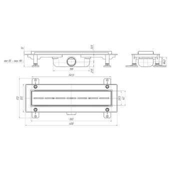 Трап линейный пластиковый АНИ Пласт TLQ1535G DN40 с сухим затвором и глянцевой решёткой Киль 350х62 мм