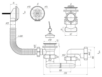 Сифон для ванны АНИ Пласт E050 1 1/2 дюйма 40 мм плоский с переливом