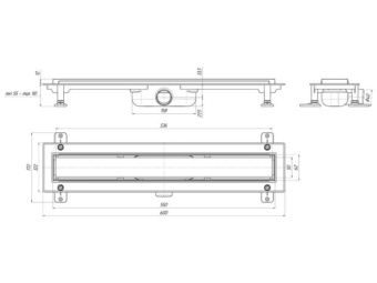Трап линейный пластиковый АНИ Пласт TL1155G выпуск 40 мм решётка Штиль глянцевая нержавеющая сталь 550 мм