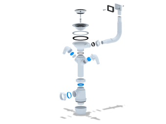 Сифон для мойки АНИ Пласт Грот A0146S 3 1/2 дюйма 40 мм с гибким переливом и двумя отводами для стиральной машины