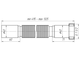 Гибкая труба АНИ Пласт K114 удлиненная с гайкой 1 1/2 дюйма 40х495-1325 мм