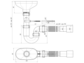 Сифон АНИ Пласт DR0115 1 1/2 дюйма 40 мм с разрывом струи с гибкой трубой 40х40/50 мм