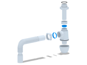 Сифон для мойки АНИ Пласт C0125 1 1/2 дюйма 40 мм без выпуска с гибкой трубой