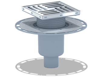 Трап для душа АНИ Пласт THQ5712 DN50 вертикальный регулируемый с сухим затвором и решёткой из нержавеющей стали 150х150 мм