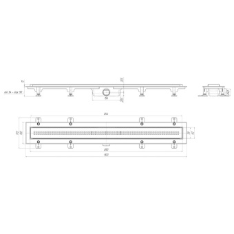 Трап линейный пластиковый АНИ Пласт TLQ1285G DN40 с сухим затвором и глянцевой решёткой Риф 850х62 мм