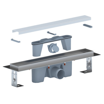 Трап линейный из нержавеющей стали АНИ Пласт TLZ2145M DN50 с комбинированным затвором матовой решёткой Штиль 450х65 мм