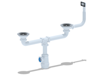 Сифон для мойки АНИ Грот A3045S двойной с гибким переливом 3 1/2 дюйма 40 мм