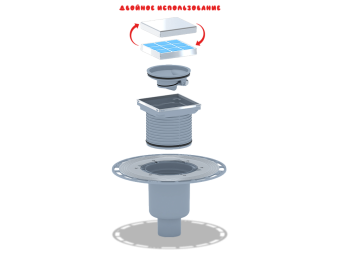 Трап для душа АНИ Пласт THQ5902 DN50 вертикальный регулируемый с сухим затвором и решёткой из нержавеющей стали 100х100 мм