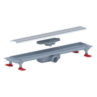 Трап линейный пластиковый АНИ Пласт TLQ1455M DN40 с сухим затвором и матовой решёткой Бимс 550х62 мм