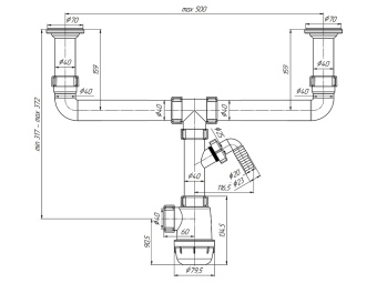Сифон для мойки АНИ Пласт Грот A4000 1 1/2 дюйма 40 мм двойной разноуровневый с отводом для стиральной машины