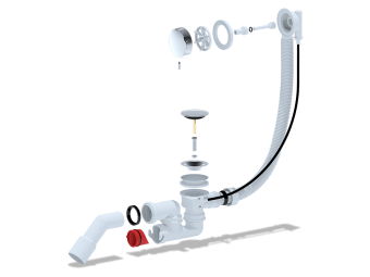 Перелив полуавтомат с регулируемым сифоном АНИ Пласт EM321 580 мм с переходной трубой 45 градусов 40х50 мм, толщина ванн до 13 мм