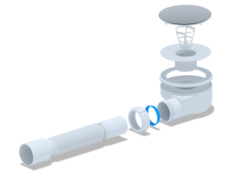 Сифон для душевого поддона АНИ Пласт E355VAL 1 1/2 дюйма 90 мм высота 55 мм вальцовка с гибкой трубой 40х50 мм