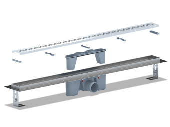 Трап линейный из нержавеющей стали АНИ Пласт TL2285G выпуск 50 мм решётка Риф глянцевая 850 мм