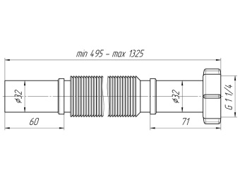 Гибкая труба АНИ Пласт K213 удлиненная с гайкой 1 1/4 дюйма 32х492-1325 мм