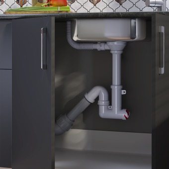 Cифон для мойки АНИ Пласт F серия F1045S 3 1/2 дюйма 40 мм с гибким переливом и отводом для стиральной машины