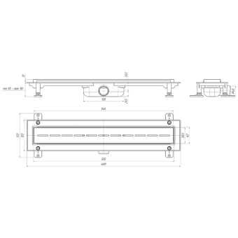 Трап линейный пластиковый АНИ Пласт TLQ1555G DN40 с сухим затвором и глянцевой решёткой Киль 550х62 мм