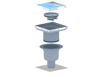 Трап для душа АНИ Пласт TQ5912 DN50 горизонтальный регулируемый с сухим затвором и решёткой из нержавеющей стали 150х150 мм под плитку