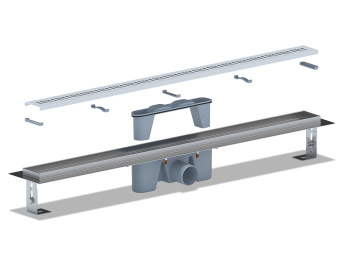 Трап линейный из нержавеющей стали АНИ Пласт TL2285M выпуск 50 мм решётка Риф матовая 850 мм