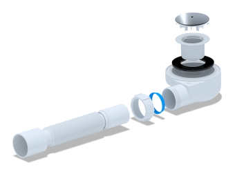 Сифон для душевого поддона АНИ Пласт E455C 1 1/2 дюйма 50 мм высота 53 мм с гибкой трубой 40х50 мм хром