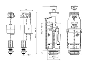 Набор с нижней подводкой АНИ Пласт WC9510C 1/2 дюйма с пластиковым штуцером двойная кнопка хром