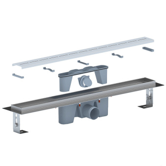 Трап линейный из нержавеющей стали АНИ Пласт TLZ2565M DN50 с комбинированным затвором и матовой решёткой Киль 650х65 мм