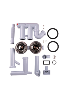 Cифон для мойки АНИ Пласт F серия F7500S 3 1/2 дюйма 40 мм двойной смещенный с гибким переливом и отводом для стиральной машины