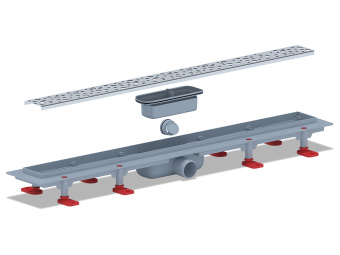 Трап линейный пластиковый АНИ Пласт TL1375M выпуск 40 мм решётка Бриз матовая нержавеющая сталь 750 мм