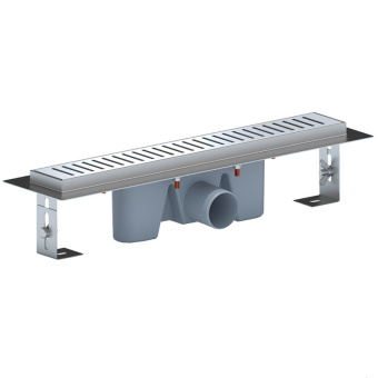 Трап линейный из нержавеющей стали АНИ Пласт TLZ2445G DN50 с комбинированным затвором глянцевой решёткой Бимс 450х65 мм