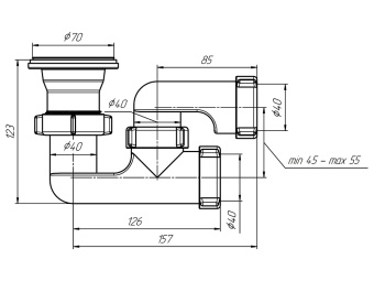 Сифон для душевого поддона АНИ Пласт E210 1 1/2 дюйма 40 мм регулируемый