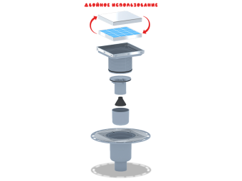 Трап для душа АНИ Пласт THZ5912 DN50 вертикальный регулируемый с комбинированным затвором и решёткой из нержавеющей стали 150х150 мм под плитку