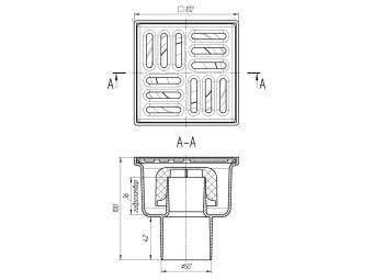 Трап вертикальный нерегулируемый АНИ Пласт TA5202 выпуск 50 мм с решеткой из нержавеющей стали 100х100 мм