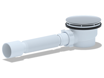 Сифон для душевого поддона АНИ Пласт E325VAL 1 1/2 дюйма 90 мм высота 53 мм вальцовка хром с гибкой трубой 40х50 мм