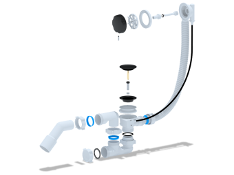 Перелив полуавтомат с регулируемым сифоном АНИ Пласт EM321BL 580 мм с переходной трубой 45 градусов 40х50 мм черный, толщина ванн до 13 мм