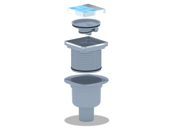 Трап для душа АНИ Пласт TQ5902 DN50 горизонтальный регулируемый с сухим затвором и решёткой из нержавеющей стали 100х100 мм под плитку