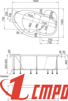 Ванна Marka One AURA 160x105,правая,каркас,панель
