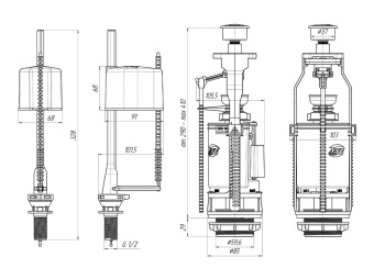 Набор с нижней подводкой АНИ Пласт WC3550C 1 1/2 дюйма с пластиковым штуцером двойная кнопка эконом хром