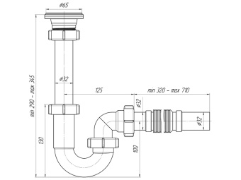 Сифон для раковины АНИ Пласт DB1005 1 1/4 дюйма 32 мм прямоточный с гибкой трубой 32х32 мм