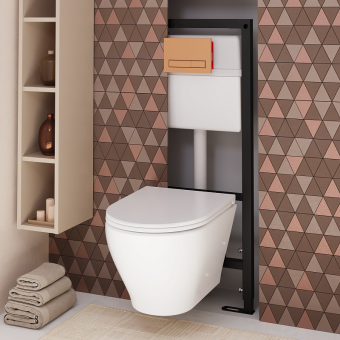 Набор инсталляции 50 см АНИ Пласт WN5 1488 Breeze с безободковым унитазом, с сиденьем микролифт, медь матовый клавишей WP1488