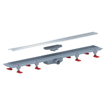 Трап линейный пластиковый АНИ Пласт TLQ1285G DN40 с сухим затвором и глянцевой решёткой Риф 850х62 мм