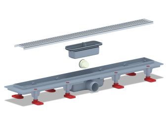 Трап линейный пластиковый АНИ Пласт TL1665M выпуск 40 мм, решётка Корн матовая нержавеющая сталь 650 мм